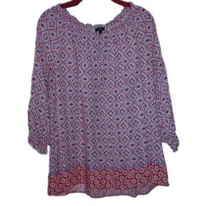TALBOTS Womens 1XP Peasant Boho Pink Print 3/4 Sleeve Lightweight Ruffles Top